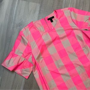 NWT J. Crew Buffalo Plaid Hot Pink & Tan Ruffle sleeve 4